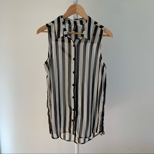 H&M sleeveless sheer button down striped black & white tank